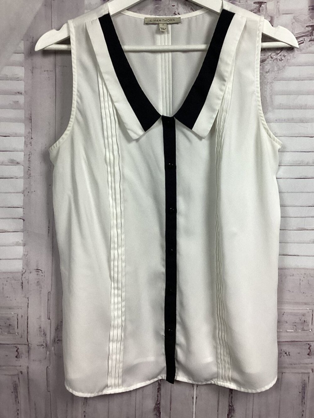 41 Hawthorn Blouse White Sleeveless Black Trim S